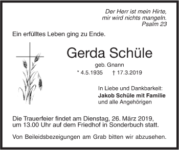 Traueranzeige von Gerda Schüle von SÜDWEST PRESSE