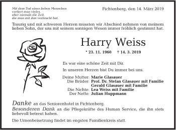 Traueranzeige von Harry Weiss von Rundschau Gaildorf