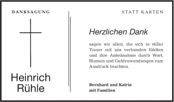 Traueranzeige von Heinrich Rühle von Hohenloher Tagblatt