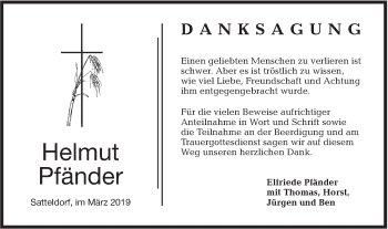 Traueranzeige von Helmut Pfänder von Hohenloher Tagblatt