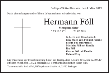 Traueranzeige von Hermann Föll von Haller Tagblatt