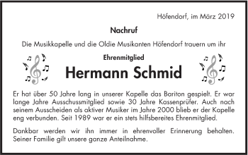 Traueranzeige von Hermann Schmid von Hohenzollerische Zeitung