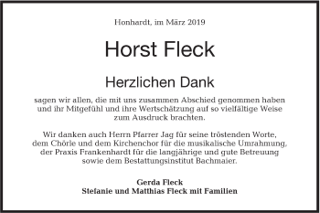 Traueranzeige von Horst Fleck von Hohenloher Tagblatt