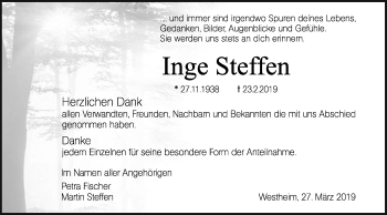 Traueranzeige von Inge Steffen von Haller Tagblatt