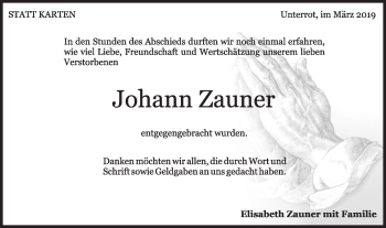 Traueranzeige von Johann Zauner von Rundschau Gaildorf