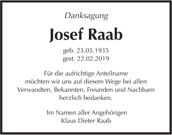 Traueranzeige von Josef Raab von Metzinger-Uracher Volksblatt