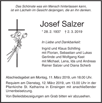 Traueranzeige von Josef Salzer von SÜDWEST PRESSE Ausgabe Ulm/Neu-Ulm