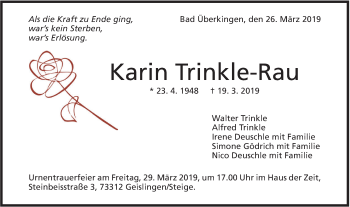 Traueranzeige von Karin Trinkle-Rau von Geislinger Zeitung