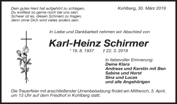 Traueranzeige von Karl-Heinz Schirmer von Metzinger-Uracher Volksblatt