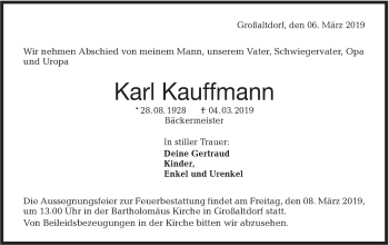 Traueranzeige von Karl Kauffmann von Haller Tagblatt