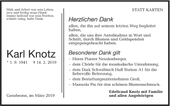 Traueranzeige von Karl Knotz von Hohenloher Tagblatt