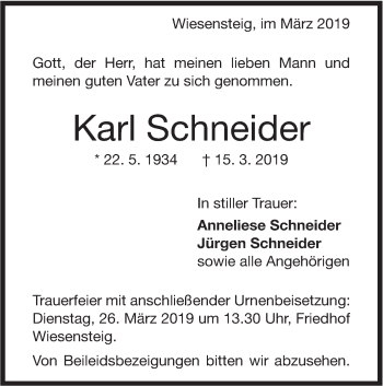 Traueranzeige von Karl Schneider von Geislinger Zeitung