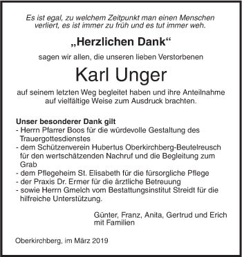 Traueranzeige von Karl Unger von SÜDWEST PRESSE Ausgabe Ulm/Neu-Ulm