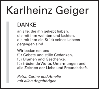 Traueranzeige von Karlheinz Geiger von Alb-Bote/Metzinger-Uracher Volksblatt