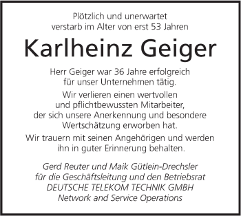 Traueranzeige von Karlheinz Geiger von Alb-Bote/Metzinger-Uracher Volksblatt