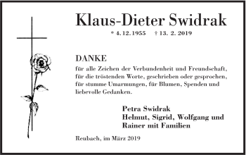 Traueranzeige von Klaus-Dieter Swidrak von Hohenloher Tagblatt