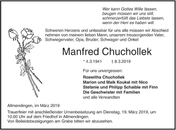 Traueranzeige von Manfred Chuchollek von Ehinger Tagblatt