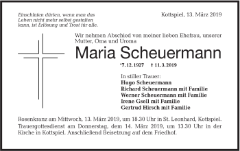 Traueranzeige von Maria Scheuermann von Haller Tagblatt