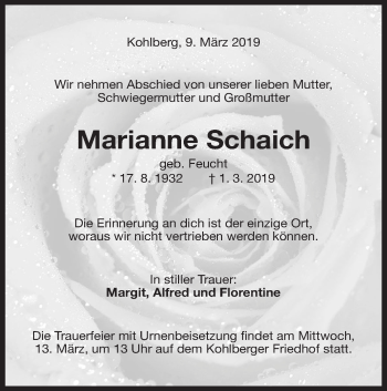 Traueranzeige von Marianne Schaich von Metzinger-Uracher Volksblatt