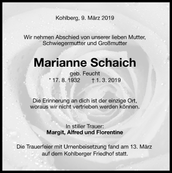 Traueranzeige von Marianne Schaich von Metzinger-Uracher Volksblatt