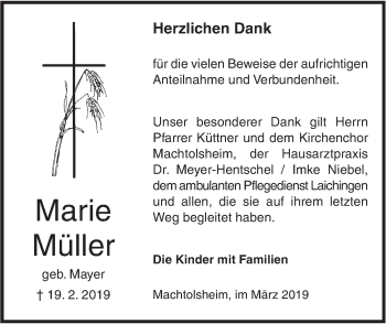 Traueranzeige von Marie Müller von SÜDWEST PRESSE Ausgabe Ulm/Neu-Ulm