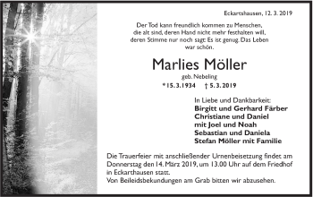 Traueranzeige von Marlies Möller von Haller Tagblatt