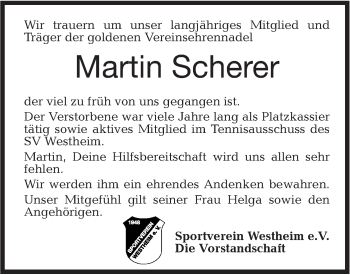 Traueranzeige von Martin Scherer von Haller Tagblatt