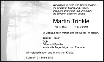 Traueranzeige von Martin Trinkle von Haller Tagblatt