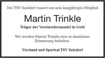 Traueranzeige von Martin Trinkle von Haller Tagblatt