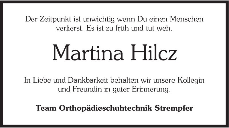  Traueranzeige für Martina Hilcz vom 15.03.2019 aus Haller Tagblatt