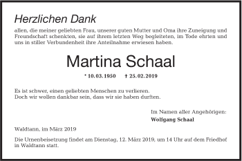 Traueranzeige von Martina Schaal von Hohenloher Tagblatt