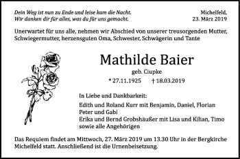 Traueranzeige von Mathilde Baier von Haller Tagblatt