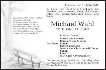 Traueranzeige von Michael Wahl von Rundschau Gaildorf