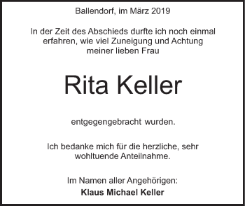 Traueranzeige von Rita Keller von SÜDWEST PRESSE Ausgabe Ulm/Neu-Ulm