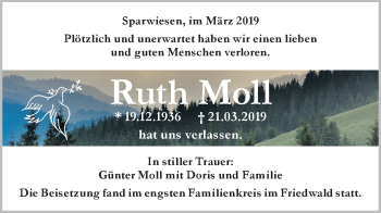 Traueranzeige von Ruth Moll von NWZ Neue Württembergische Zeitung