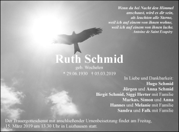 Traueranzeige von Ruth Schmid von SÜDWEST PRESSE Ausgabe Ulm/Neu-Ulm