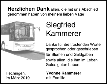 Traueranzeige von Siegfried Kammerer von Hohenzollerische Zeitung