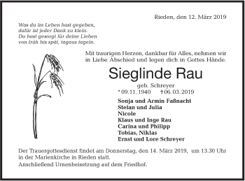 Traueranzeige von Sieglinde Rau von Haller Tagblatt