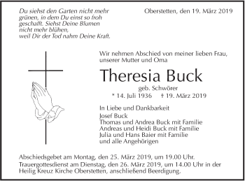 Traueranzeige von Theresia Buck von Alb-Bote/Metzinger-Uracher Volksblatt