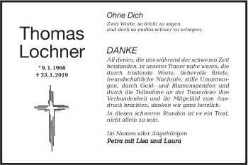 Traueranzeige von Thomas Lochner von Hohenloher Tagblatt