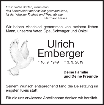 Traueranzeige von Ulrich Emberger von NWZ Neue Württembergische Zeitung