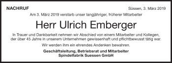 Traueranzeige von Ulrich Emberger von NWZ Neue Württembergische Zeitung