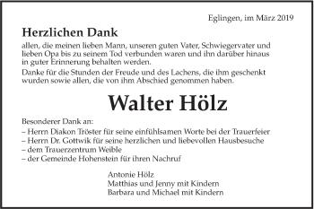 Traueranzeige von Walter Hölz von Alb-Bote/Metzinger-Uracher Volksblatt