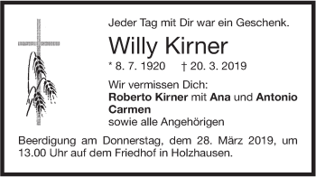 Traueranzeige von Willy Kirner von NWZ Neue Württembergische Zeitung