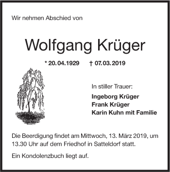 Traueranzeige von Wolfgang Krüger von Hohenloher Tagblatt