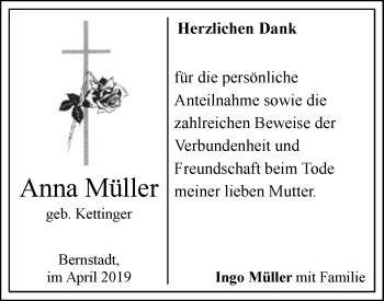 Traueranzeige von Anna Müller von SÜDWEST PRESSE Ausgabe Ulm/Neu-Ulm