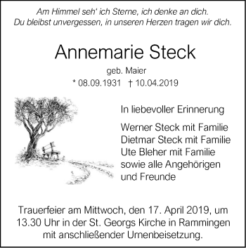 Traueranzeige von Annemarie Steck von SÜDWEST PRESSE Ausgabe Ulm/Neu-Ulm