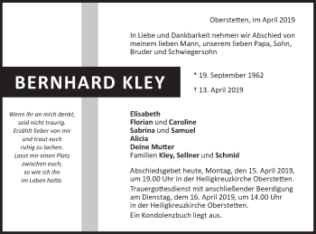 Traueranzeige von Bernhard Kley von Alb-Bote/Metzinger-Uracher Volksblatt