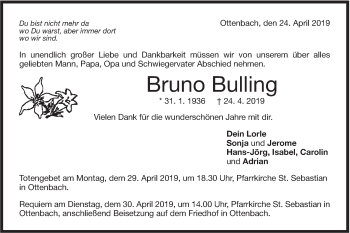 Traueranzeige von Bruno Bulling von NWZ Neue Württembergische Zeitung