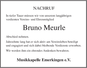 Traueranzeige von Bruno Meurle von Ehinger Tagblatt